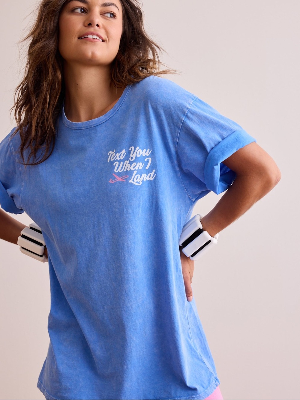 Altar'd State Blue 'Text You When I Land' Short Sleeve Tee